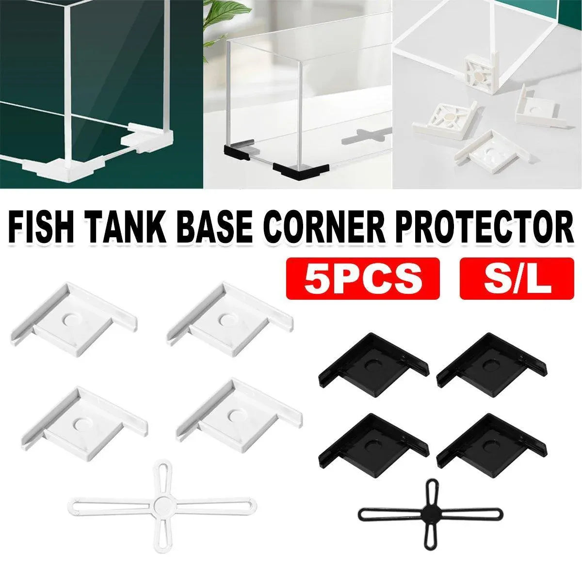 5pcs Plastic Fish Tank Base Bracket Corner Guard Stand Holder for Aquarium Tanks - Black-S