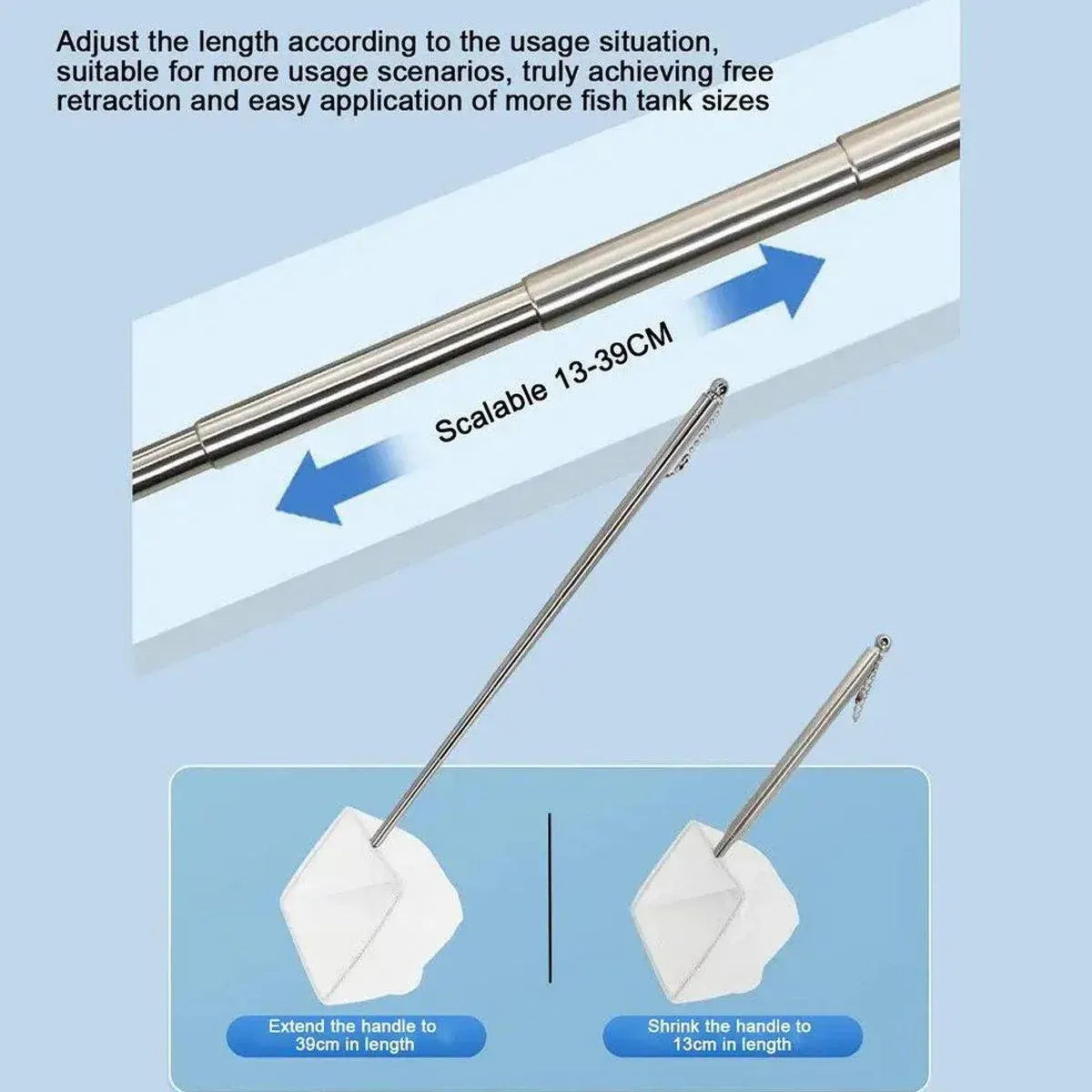 Retractable Fish Net for Fish Tank Pocket Fishing Net with Handle Aquarium Tools - Square-L