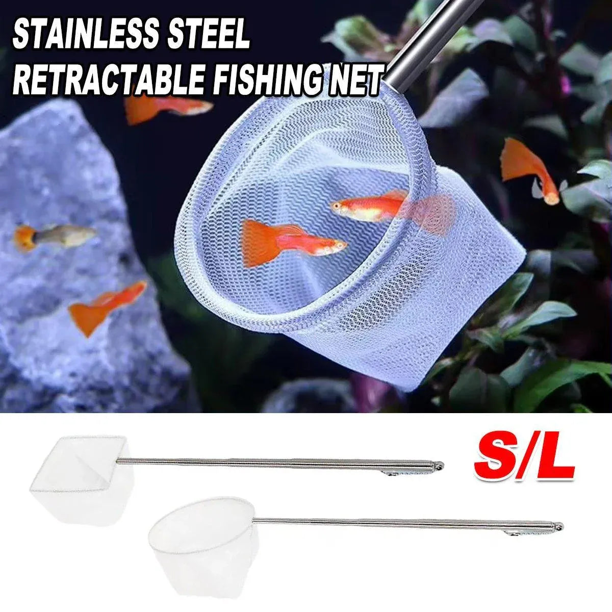 Retractable Fish Net for Fish Tank Pocket Fishing Net with Handle Aquarium Tools - Square-S