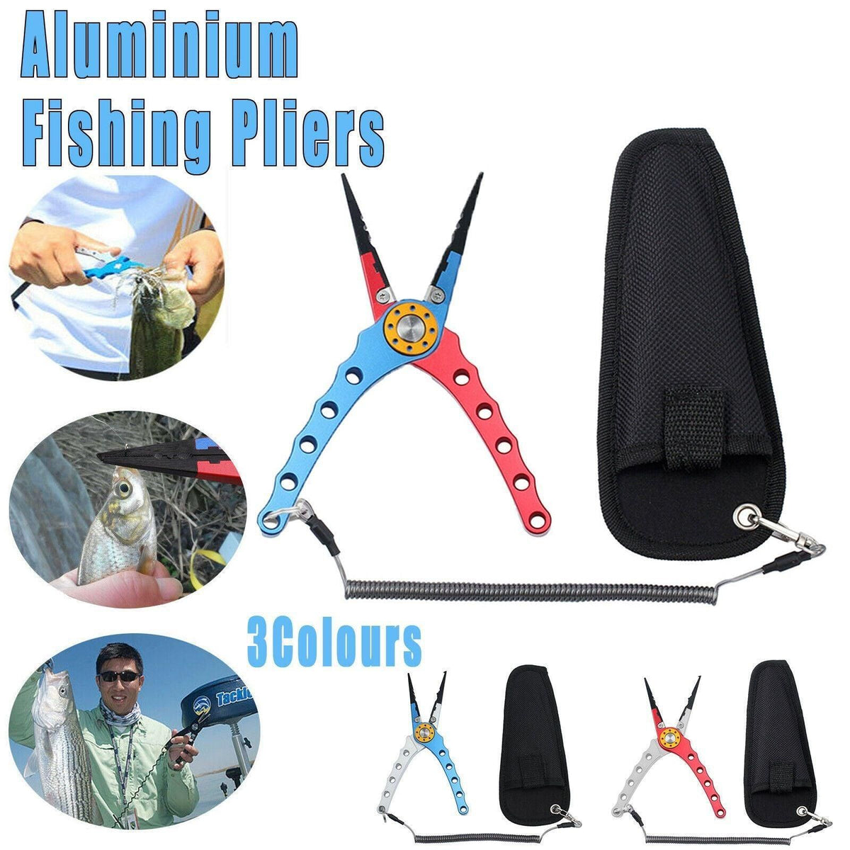 Aluminium Fishing Pliers Hook Remover Line Cutter Braid Mono Split Ring Fish Grip - Blue+Silver