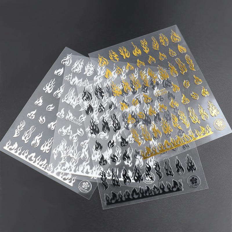 3D Flame Nail Stickers Fire Design Manicure Decals Self Adhesive Nail Art Sheet - Black