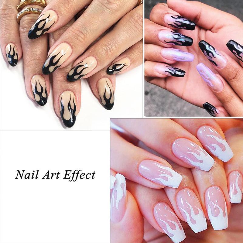 3D Flame Nail Stickers Fire Design Manicure Decals Self Adhesive Nail Art Sheet - White