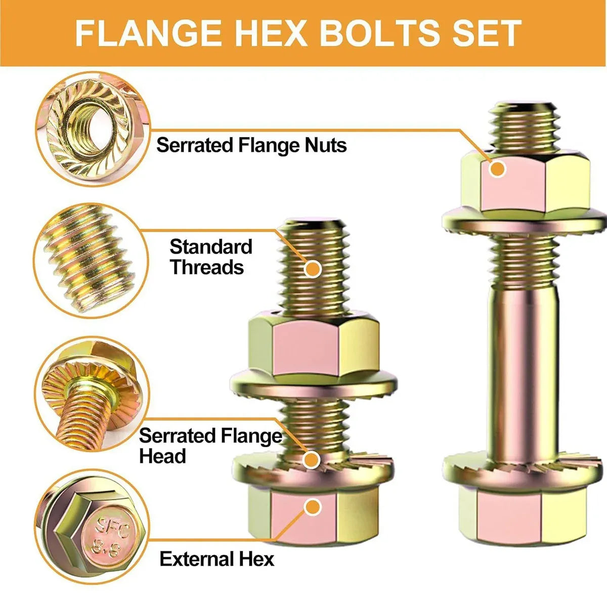 521pcs 8.8 Grade Zinc Plated Flange Bolt Nut Washer Assortment Kit M6 M8 M10