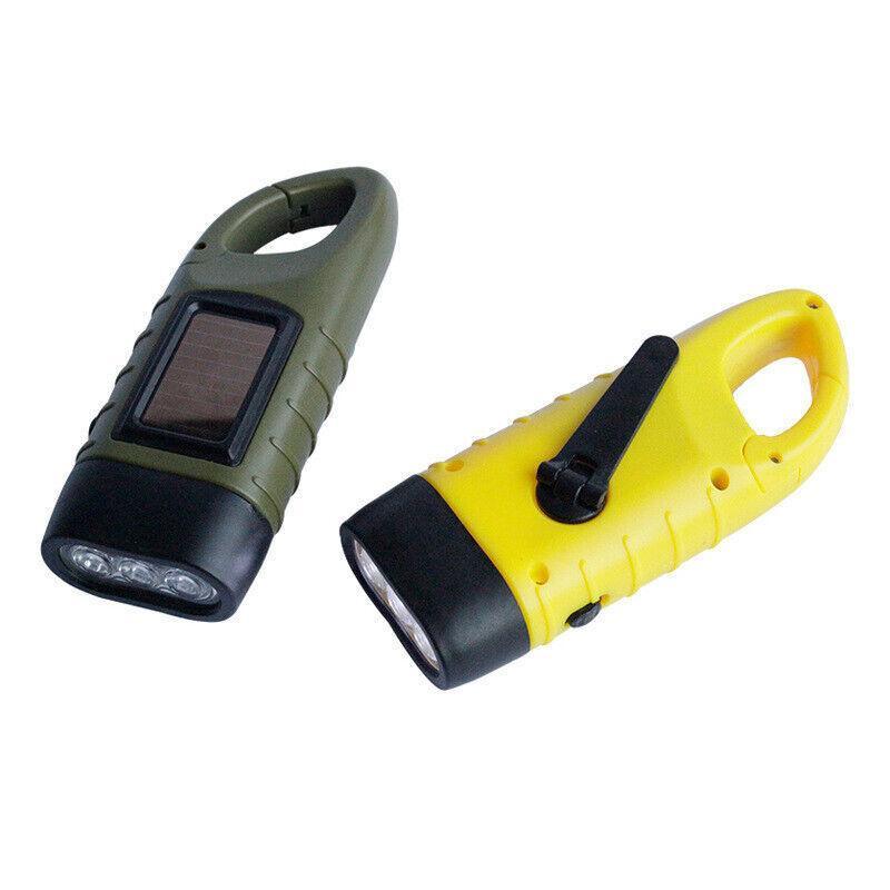 Hand Crank Solar Powered Rechargeable Led Camping Emergency Flashlight - Yellow