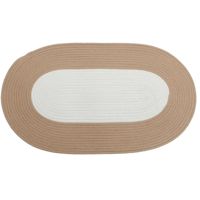 Cotton Floor Mat Oval Non Slip Carpet Soft Washable Rug Bedroom - White