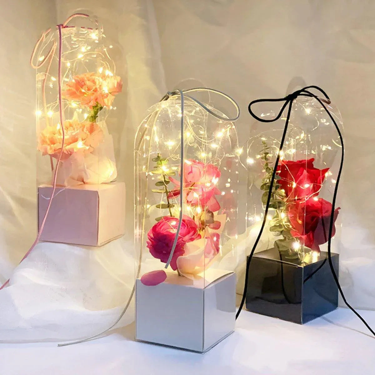 10pcs Bouquet Packaging Transparent PVC Flower Box Portable Floral Gift Boxes - White
