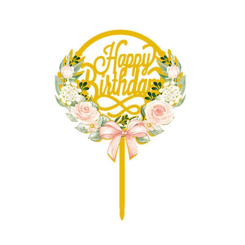 Happy Birthday Anniversary Wedding Cake Flowers Topper Acrylic Party Decorations - NO.05
