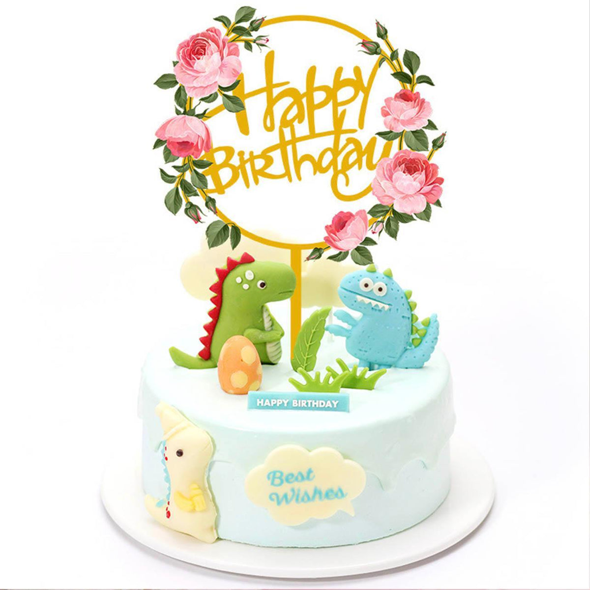 Happy Birthday Anniversary Wedding Cake Flowers Topper Acrylic Party Decorations - NO.06