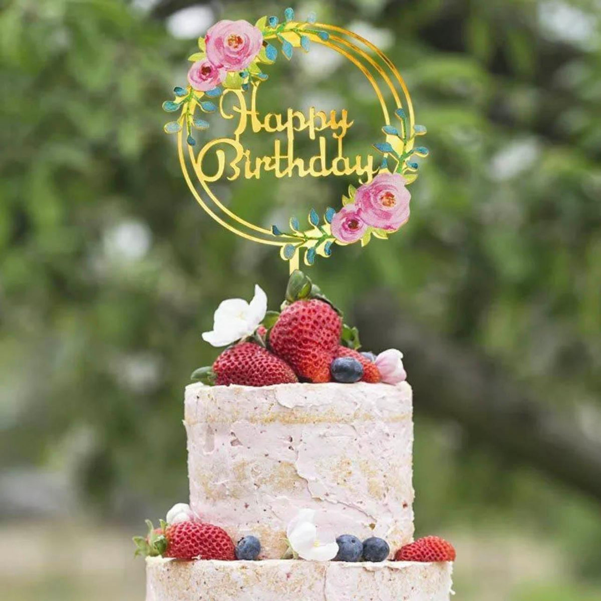 Happy Birthday Anniversary Wedding Cake Flowers Topper Acrylic Party Decorations - NO.09