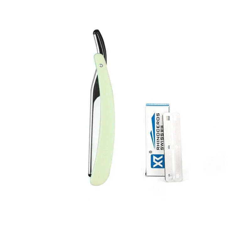 Old Shaver Razor Eyebrow Knife Folding Manual Shaver Holder Home Salon Tool Au - Green+10PCS Blades