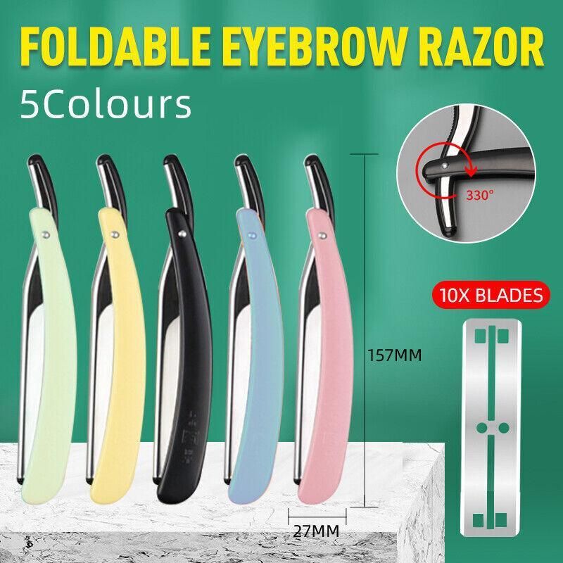 Old Shaver Razor Eyebrow Knife Folding Manual Shaver Holder Home Salon Tool Au - Green+10PCS Blades