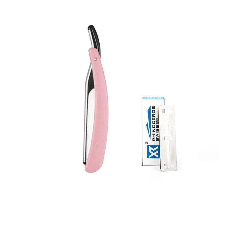 Old Shaver Razor Eyebrow Knife Folding Manual Shaver Holder Home Salon Tool Au - Pink+10PCS Blades