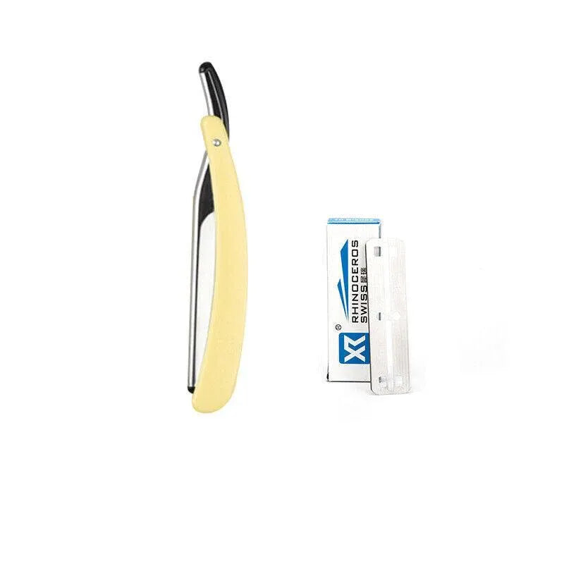Old Shaver Razor Eyebrow Knife Folding Manual Shaver Holder Home Salon Tool Au - Yellow+10PCS Blades