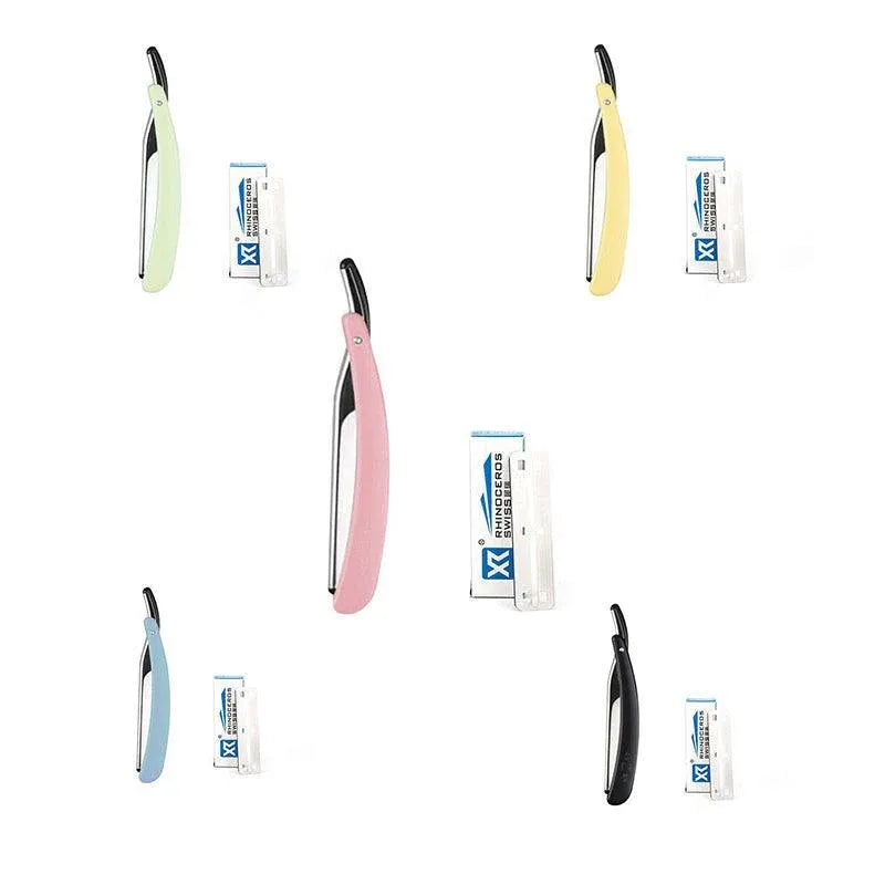 Old Shaver Razor Eyebrow Knife Folding Manual Shaver Holder Home Salon Tool Au - Yellow+10PCS Blades