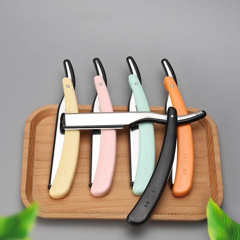 Old Shaver Razor Eyebrow Knife Folding Manual Shaver Holder Home Salon Tool Au - Yellow+10PCS Blades