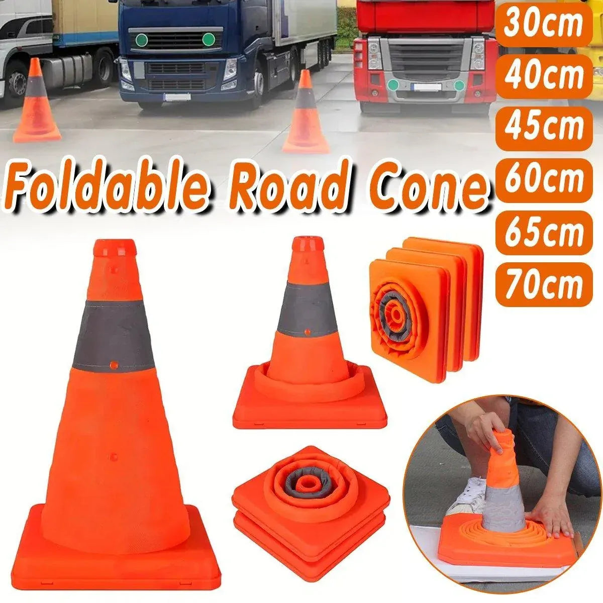 Folding Road Warning Reflective Barrier Cone Emergency Traffic Expansion Safety - 30cm