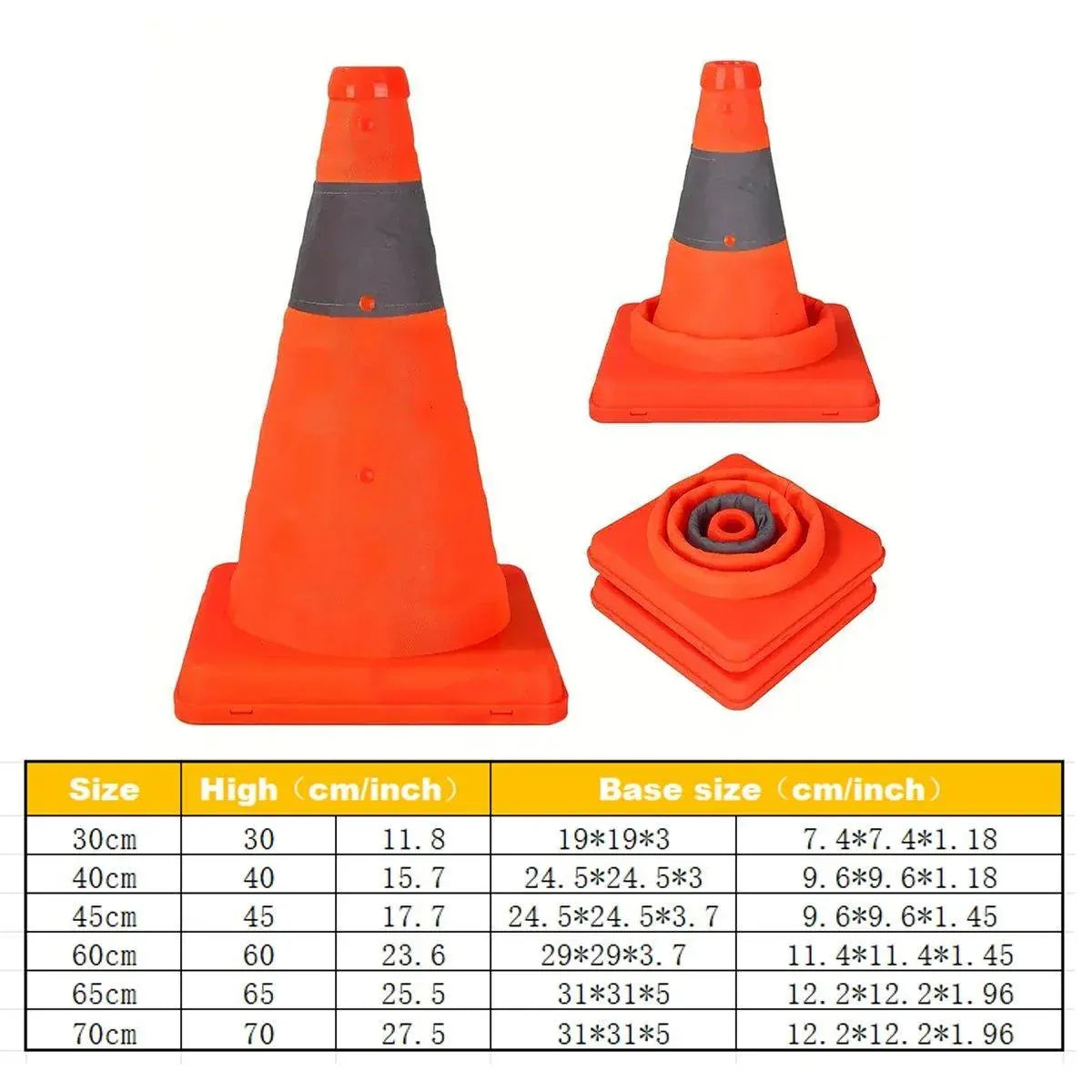 Folding Road Warning Reflective Barrier Cone Emergency Traffic Expansion Safety - 30cm