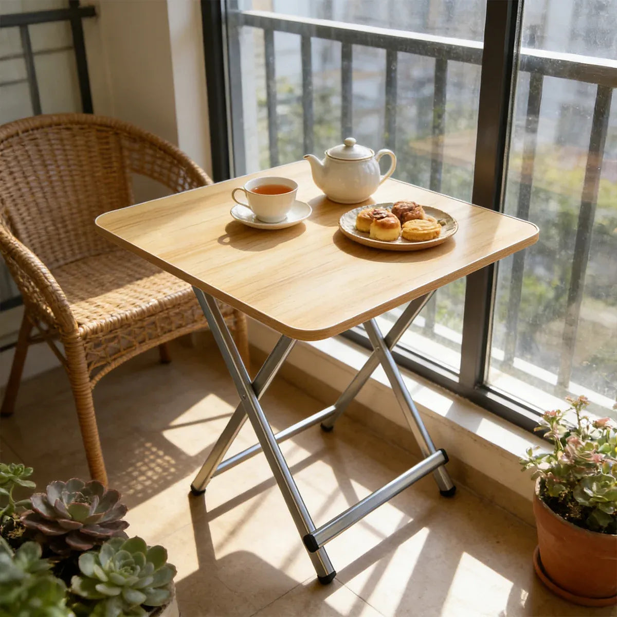 60cm Wooden Folding Table Tray Dinner Home Coffee Snack Outdoor Desk Portable