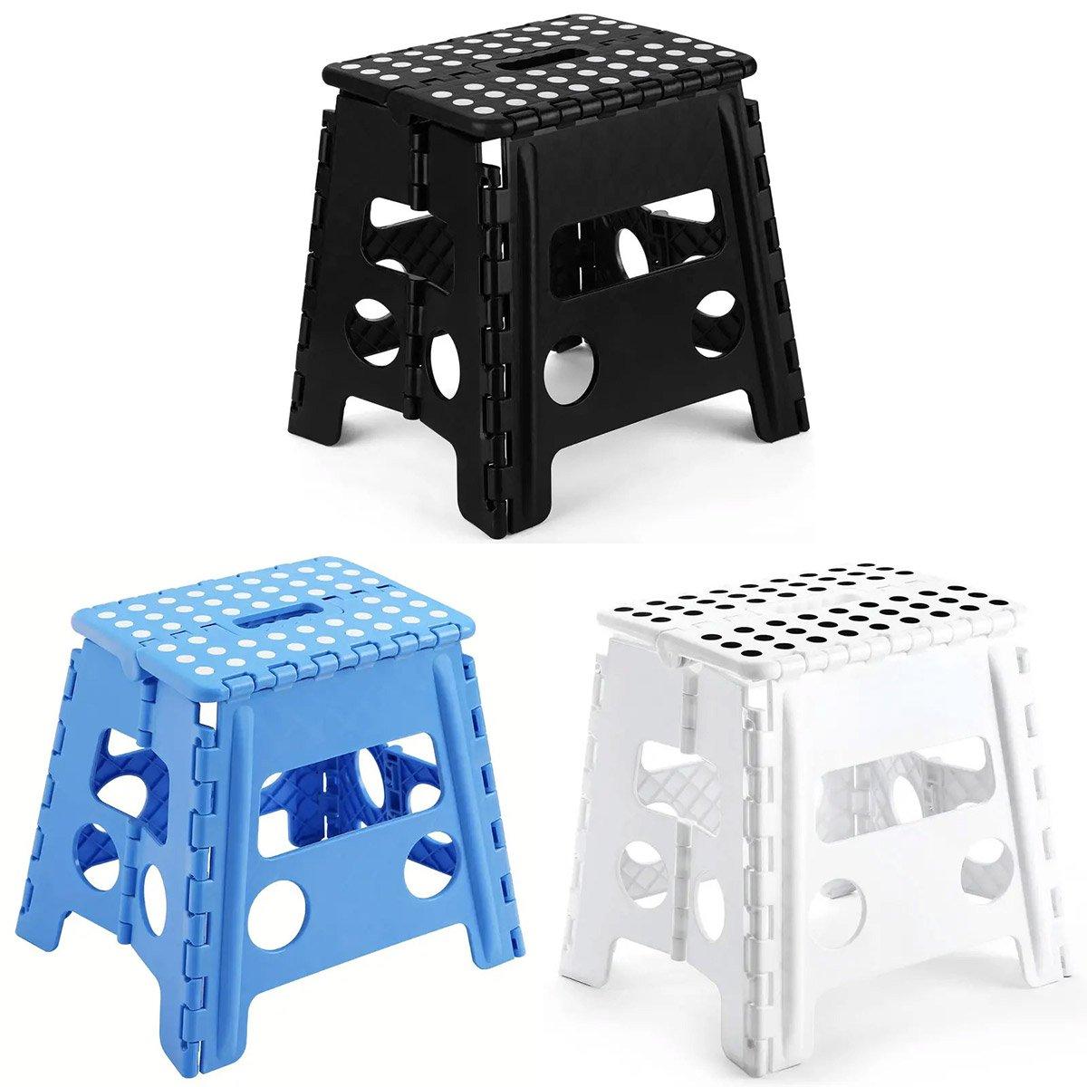 Portable Folding Plastic Stool Lightweight Collapsible Chair for Outdoor Travel - White
