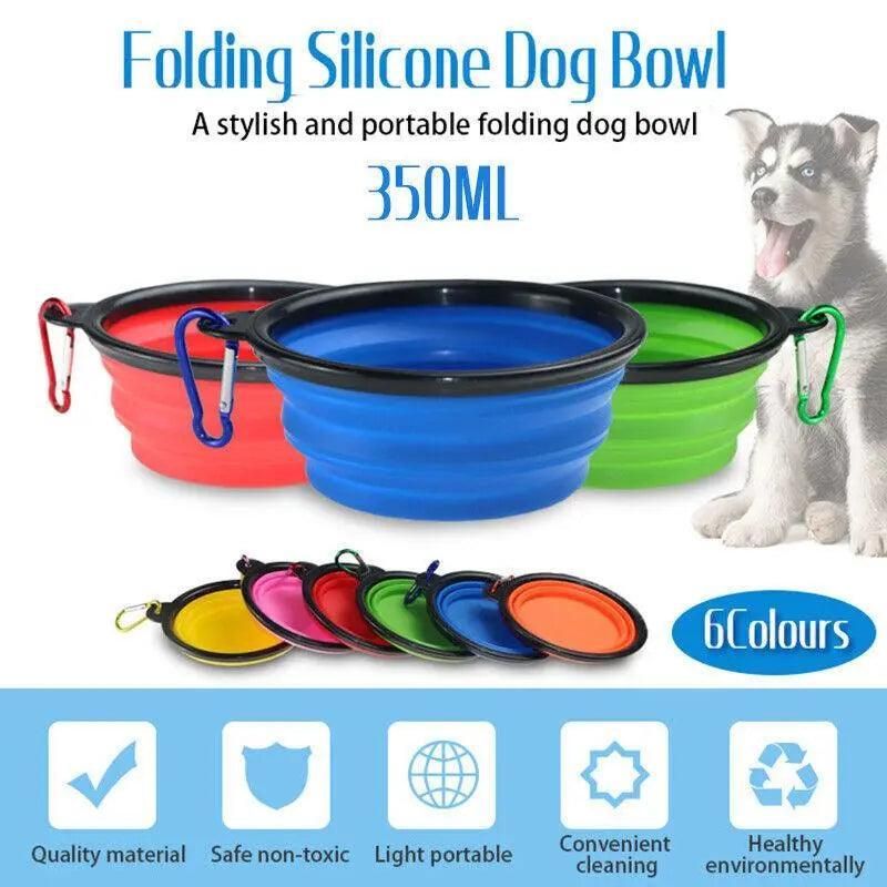 Foldable Silicone Pet Bowl Portable Travel Feeder for Dog and Cat - Blue
