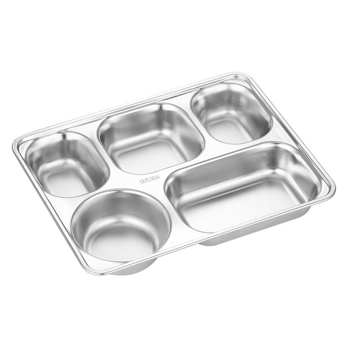 8pcs Stainless Steel Divided Dinner Plates Square Fast Food Plate for Students