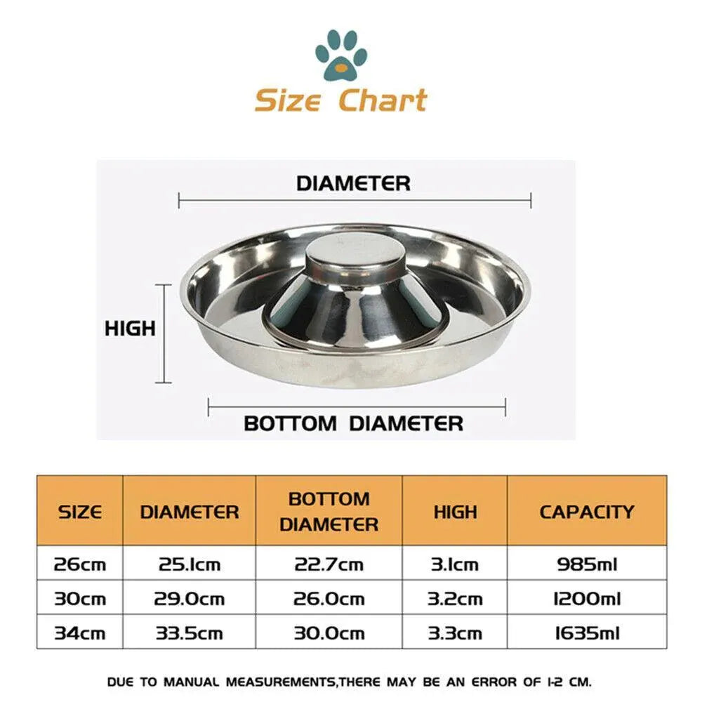 Stainless Steel Pet Bowl Slow Feeder Dish Puppy Dog Cat Food Feeding Weaning Bowl - M