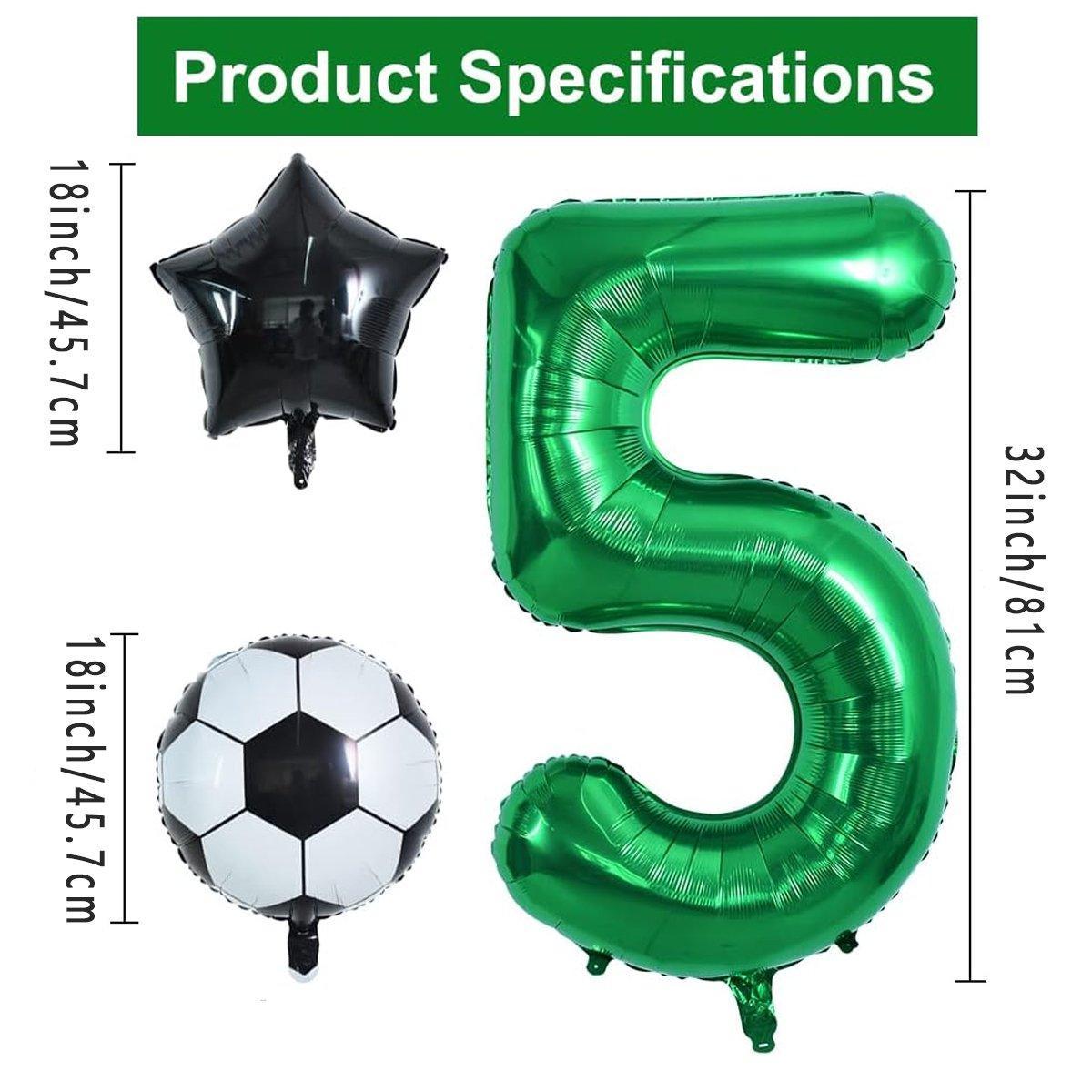 32 Inch Green Soccer Balloons 5 Pieces Set World Cup Birthday Party Decoration - 1