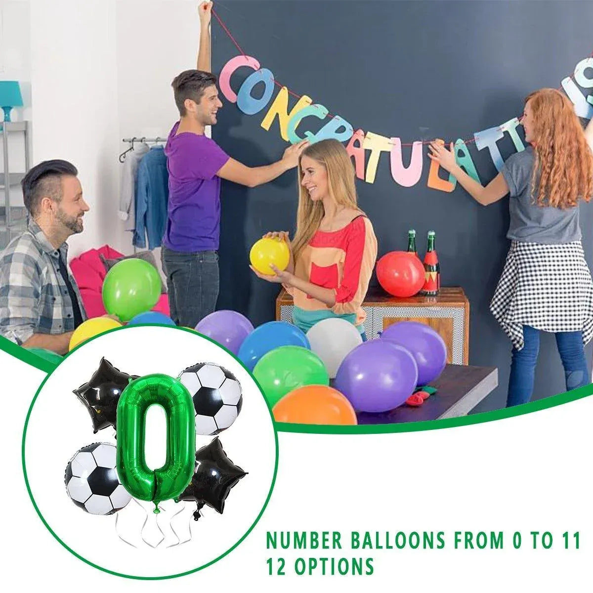 32 Inch Green Soccer Balloons 5 Pieces Set World Cup Birthday Party Decoration - 6