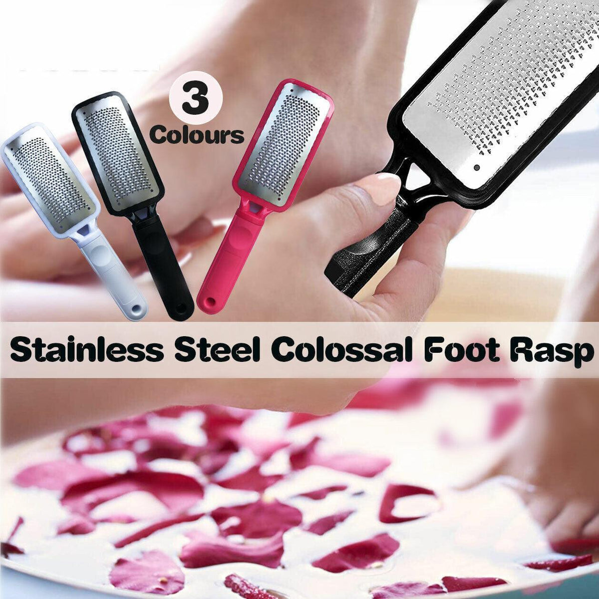 Stainless Steel Foot File Scraper Grater Pedicure Rasp Callus Remover Tool - Rose Red