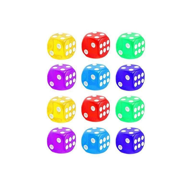 12 48pcs 6 Sided Dice Transparent Coloured Game Play Toy Bulk Board Game 12pcs