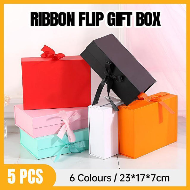 5X Medium Gift Boxes Ribbon Multi-Color Hamper Packaging Set - Orange