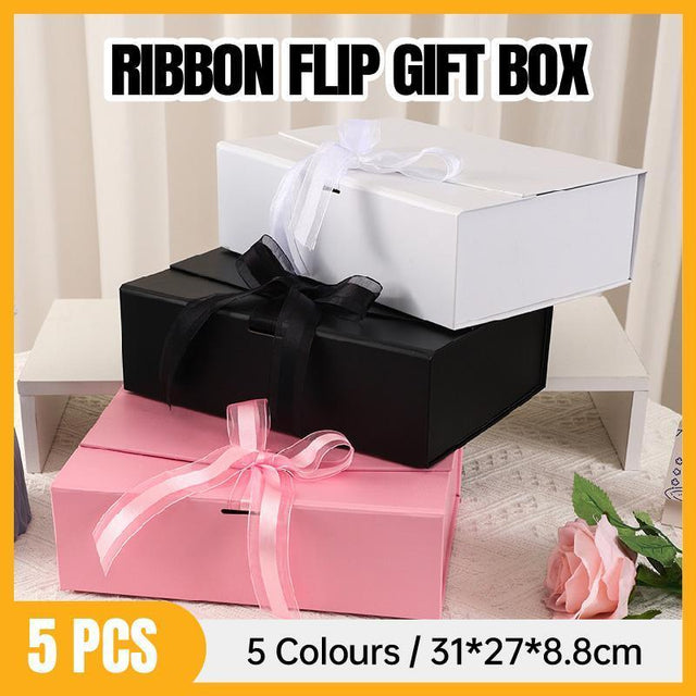 Elegant Ribbon Flip Folding Gift Boxes Multiple Colors High Quality White