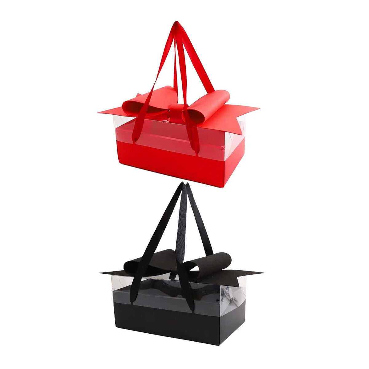 Clear Handheld Flower Gift Box Bow Fruit Flower Packaging Display Box Floral - Red