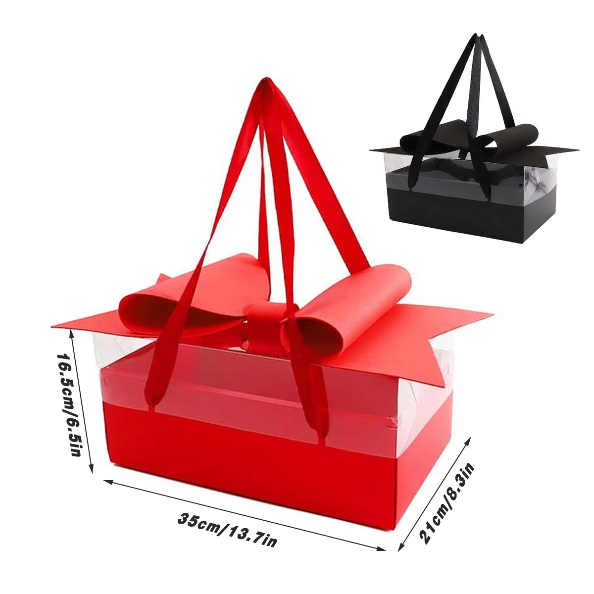 Clear Handheld Flower Gift Box Bow Fruit Flower Packaging Display Box Floral - Red