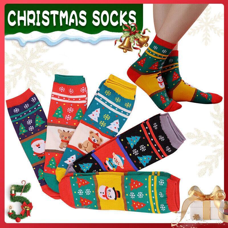 Christmas Socks Santa Reindeer Snowman Pattern Xmas Party Gift Stockings - Santa