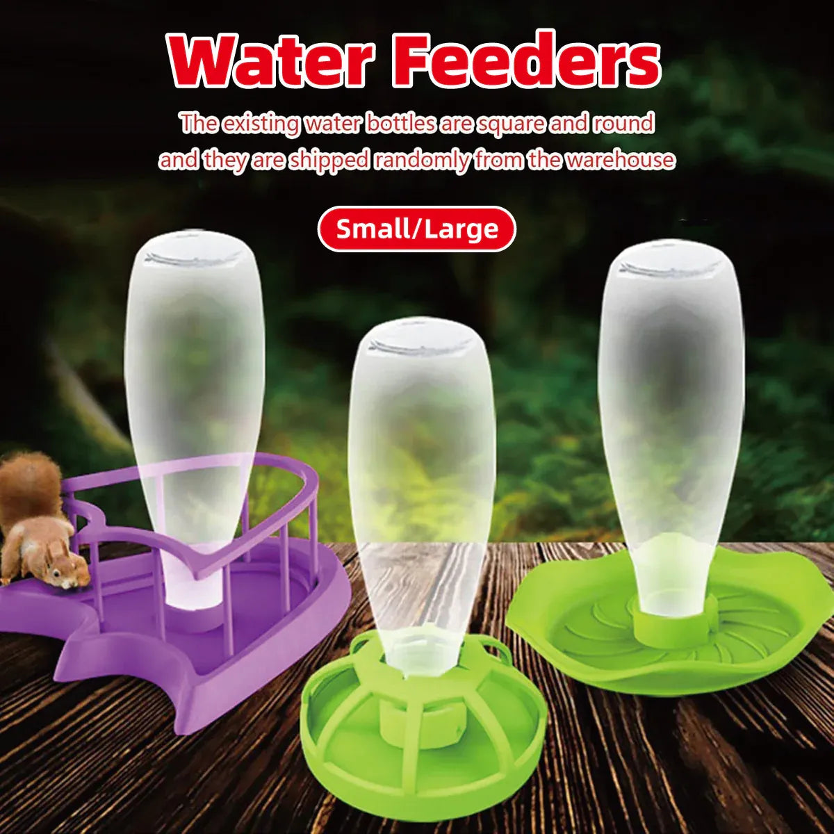 Reptile Water Bowl with Bottle for Lizard Gecko Snake Inverted Bottle Dispenser - Green Round L