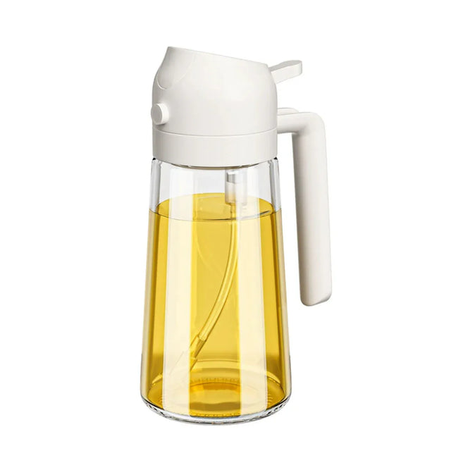 2 - 1 470ml Glass Oil Bottle Spray Pour Automatic Pressure Control Beige