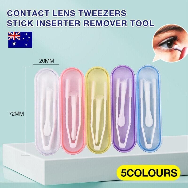 Contact Lens Tweezers Stick Inserter Remover Tool Kit Tip Storage Case Box Set - White