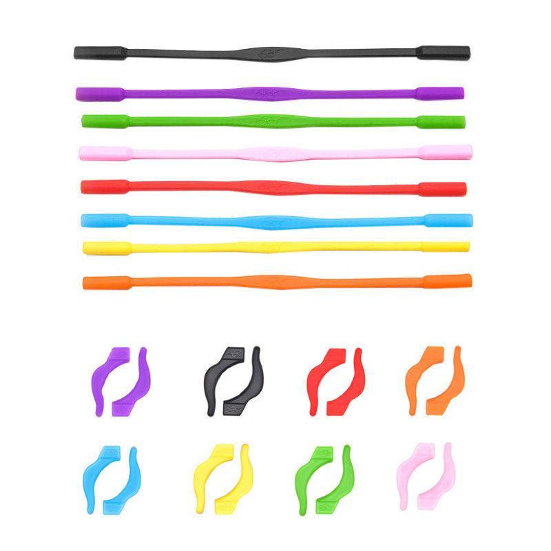 Silicone Glasses Strap and Ear Grip Set Eyeglasses Holder Cord with Hooks 20cm - Orange