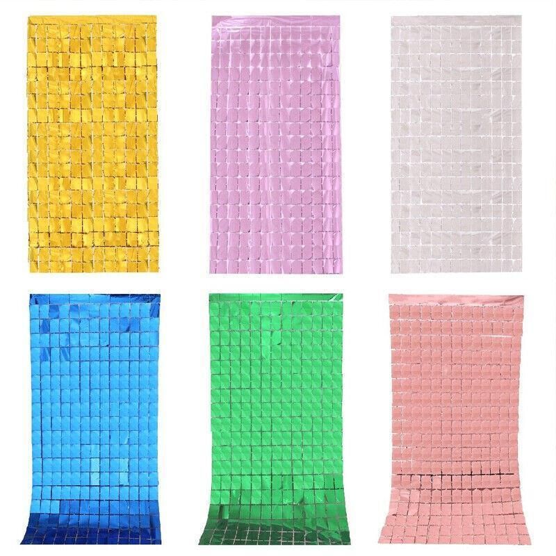 Rectangle Tinsel Curtain Shimmer Wall Backdrop 2M Length Party Decoration Sequin - Rose Gold