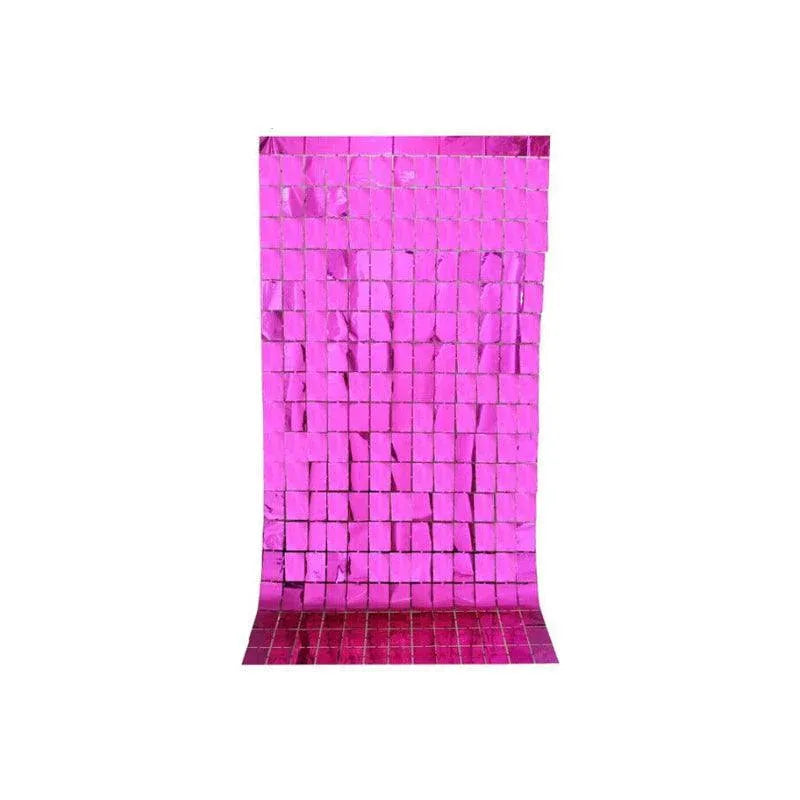 Rectangle Tinsel Curtain Shimmer Wall Backdrop 2M Length Party Decoration Sequin - Rose Red