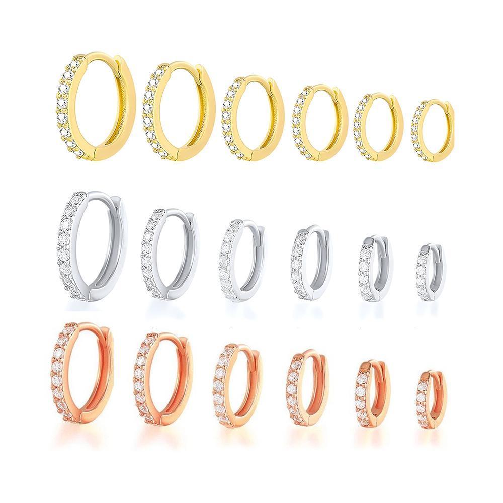 7sizes Hoop Earring Silver Zirconia Ear Huggie Hoop Cartilage Piercing Jewellery - Gold-9mm