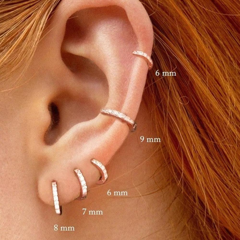 7sizes Hoop Earring Silver Zirconia Ear Huggie Hoop Cartilage Piercing Jewellery - Gold-9mm