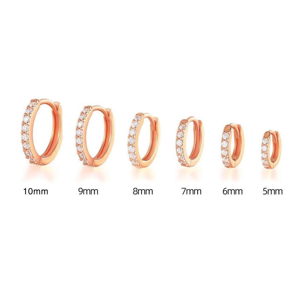 7sizes Hoop Earring Silver Zirconia Ear Huggie Hoop Cartilage Piercing Jewellery - Gold-9mm