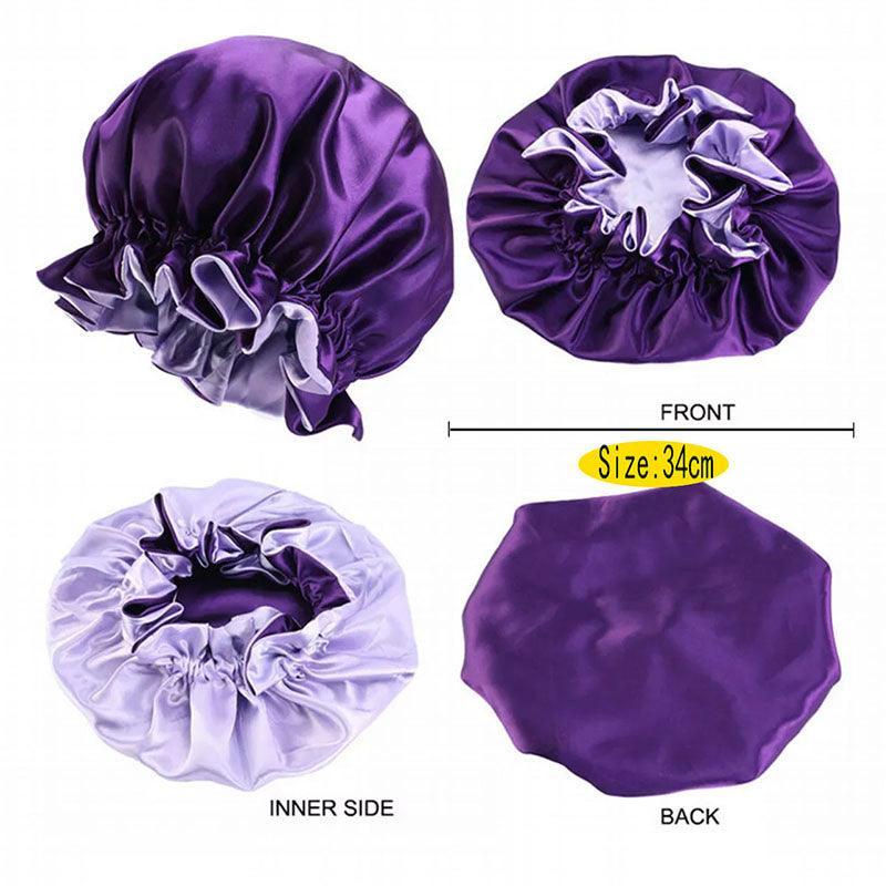 Womens Satin Sleep Cap Bonnet Elastic Wide Band Hair Sleeping Hat - Gold