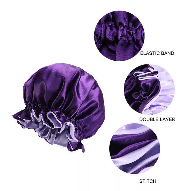 Womens Satin Sleep Cap Bonnet Elastic Wide Band Hair Sleeping Hat - Gold