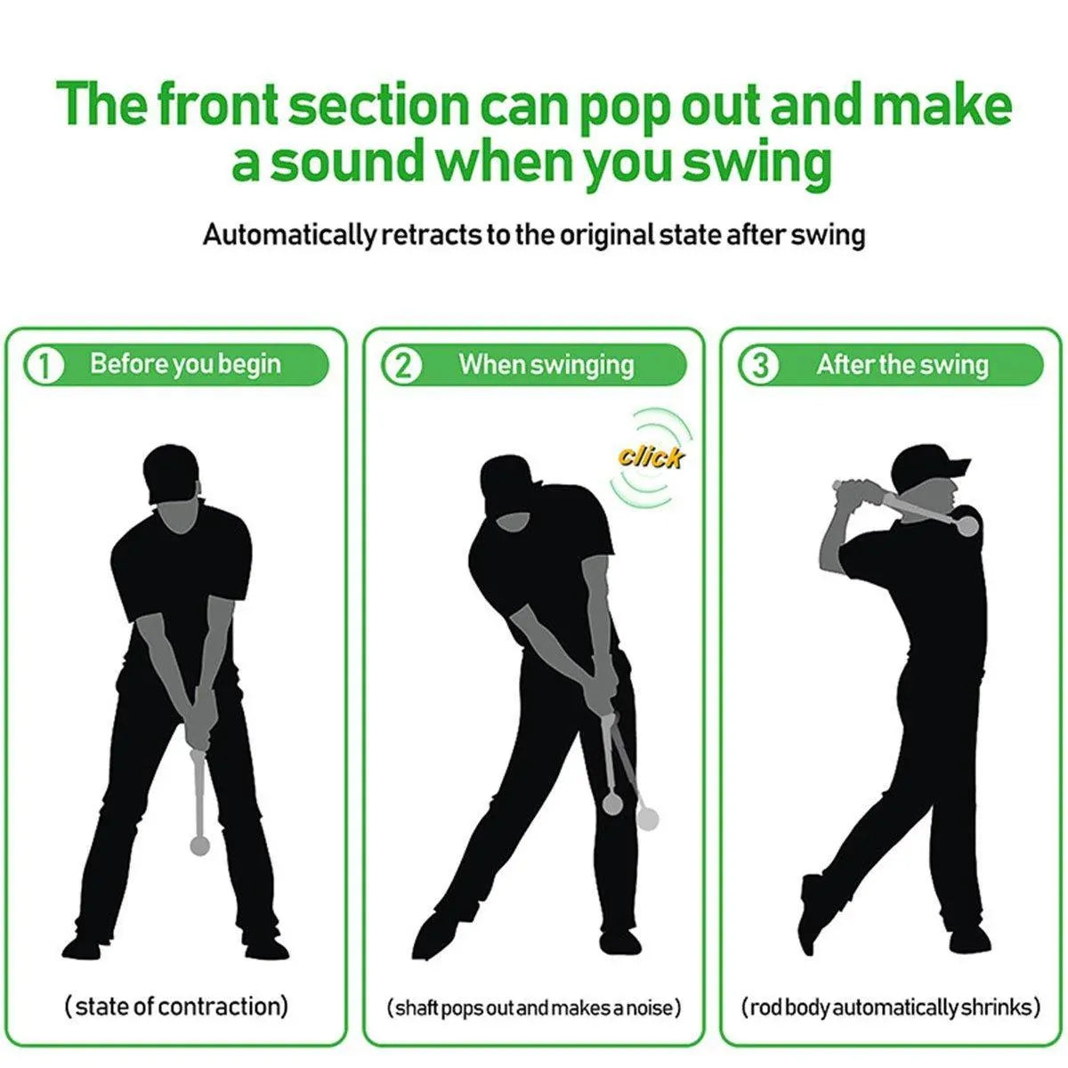 Golf Swing Training Aid Telescopic Impact Sound Stick Exercise Tool for Practice - Blue