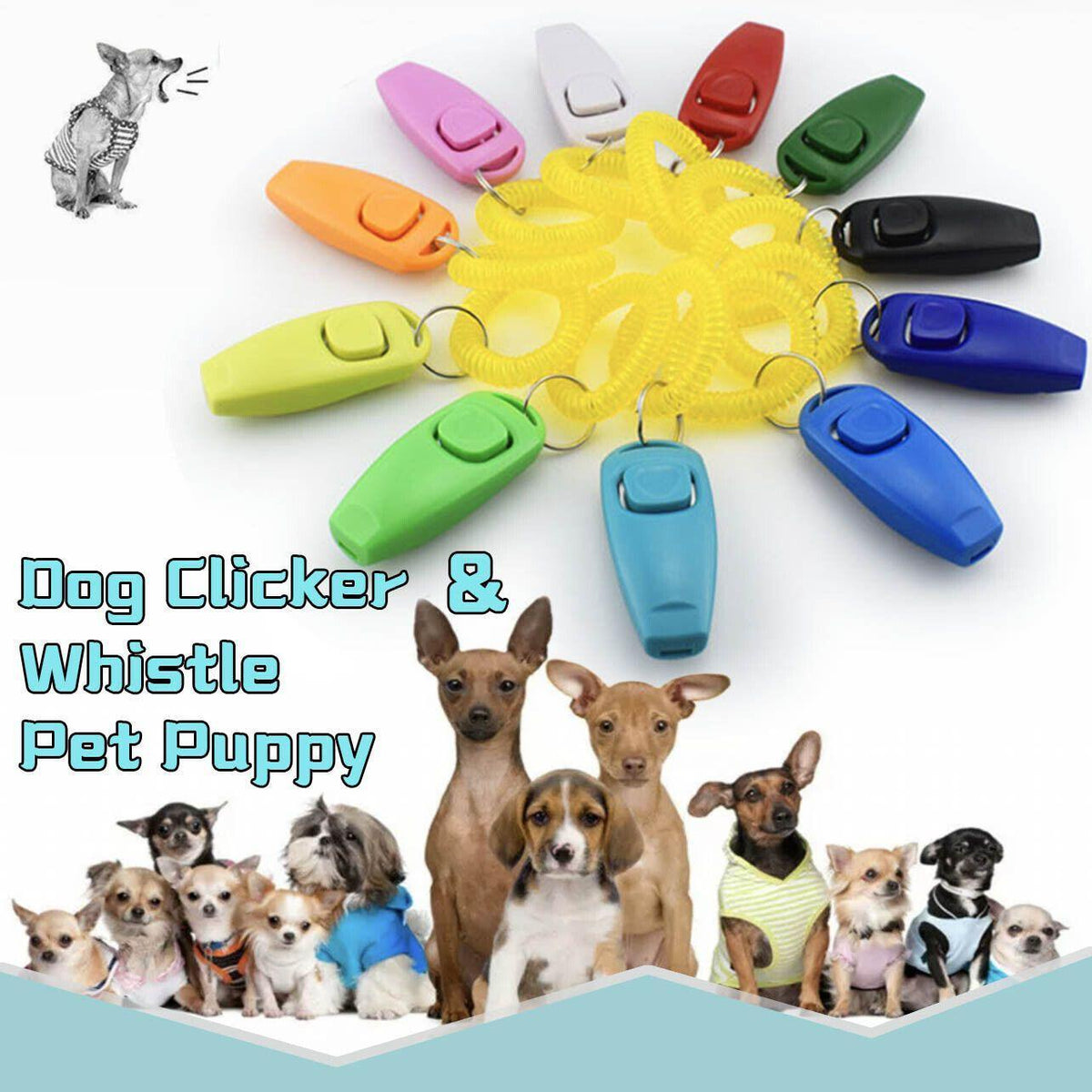 Dog Whistle and Clicker Set for Training Stop Barking Obedience Tool Combo - Green