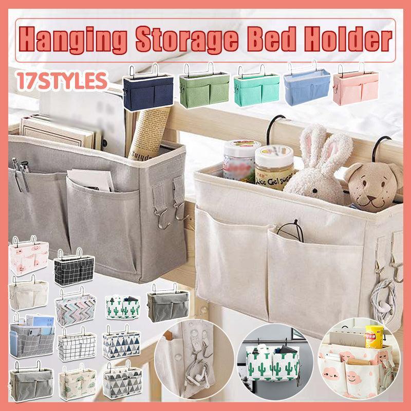 Hanging Bedside Storage Caddy with Pockets for Bunk Bed Dorm Couch Organizing - Grey Triangle