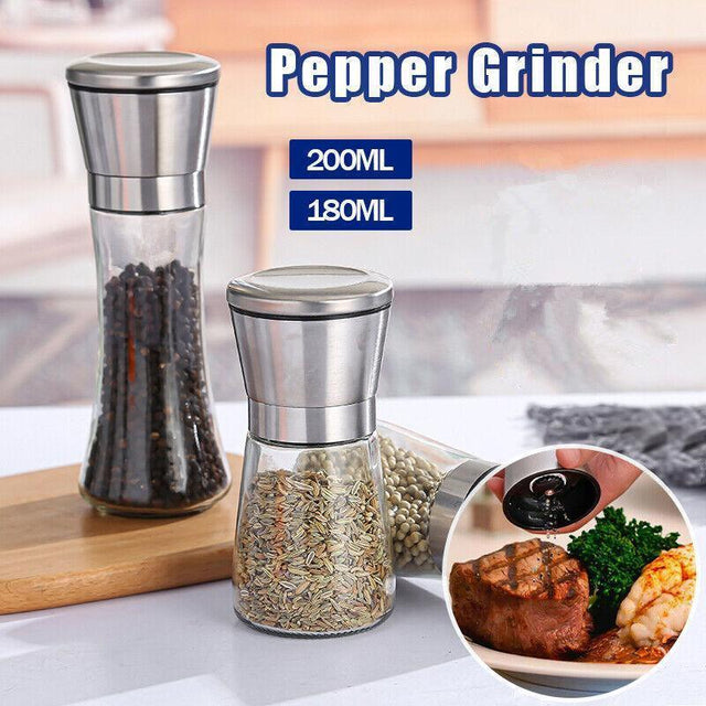 Stainless Steel Manual Salt & Pepper Grinder w/Adjustable Ceramic Core 200ML